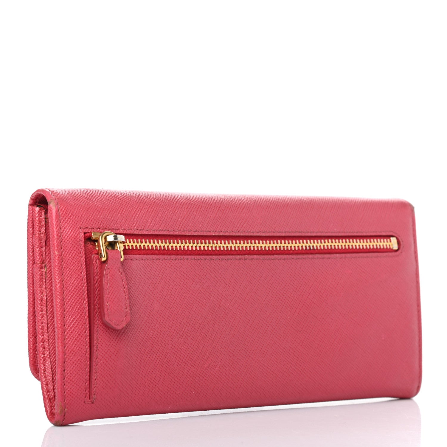Prada Saffiano Triangle Continental Flap Wallet Peonia 3 of 8