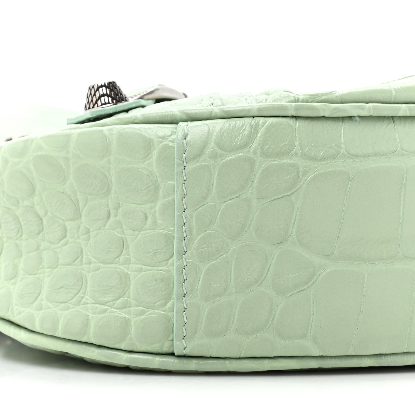 Extra Supple Calfskin Crocodile Embossed Le Cagole Shoulder Bag XS Light Green
