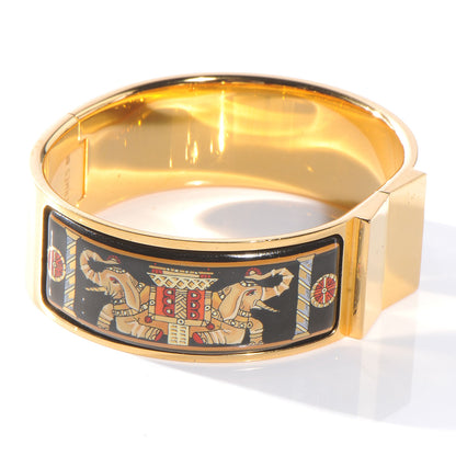 Hermes Enamel Printed Clic Clac Torana Elephants Wide Bracelet 65 3 of 5