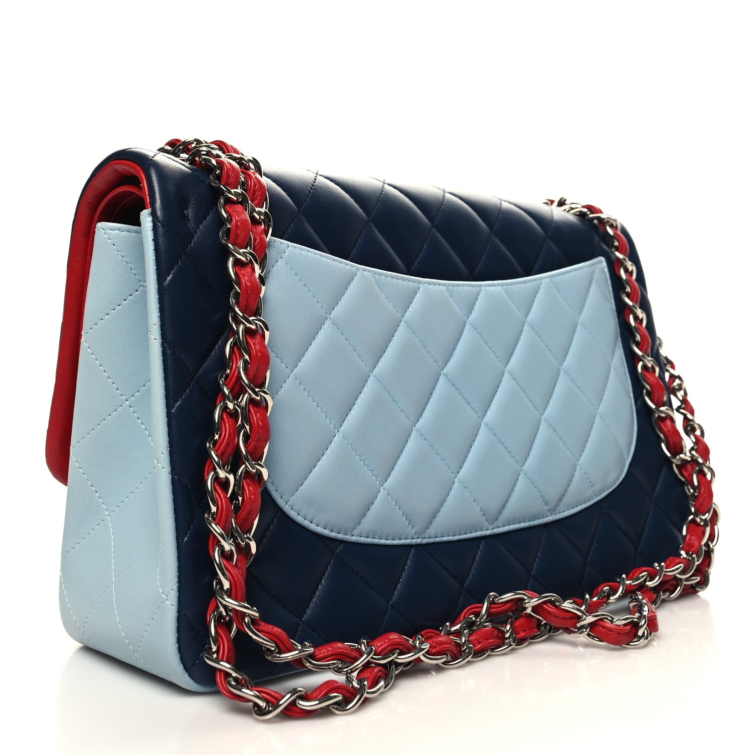 Chanel Lambskin Quilted Jumbo Tri-Color Double Flap Navy Blue Red 2 of 10
