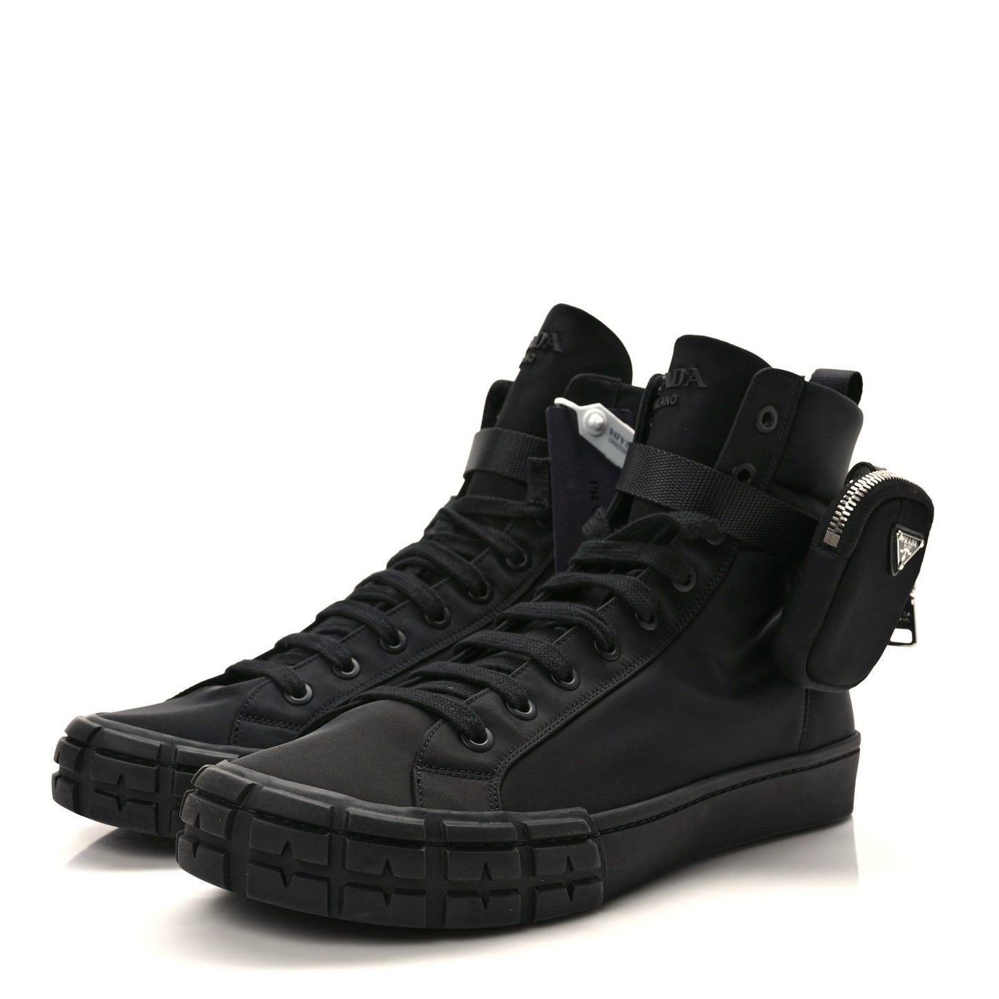 Re-Nylon Gabardine Metal Triangle Logo Mens Wheel Pouch Pocket High Top Sneakers 12 Black
