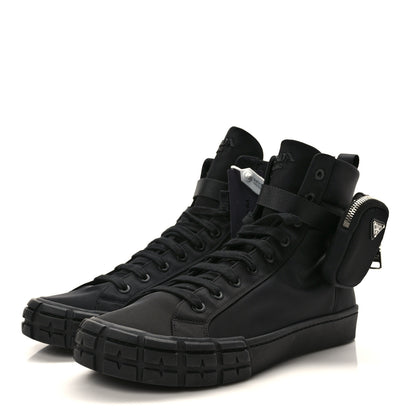 Prada Re-Nylon Gabardine Metal Triangle Logo Mens Wheel Pouch Pocket High Top Sneakers 12 Black 3 of 11