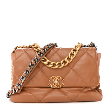 Chanel Lambskin Quilted Large Chanel 19 Flap Brown 1 of 12