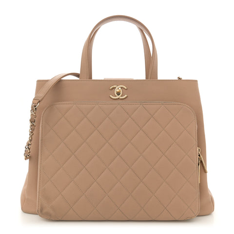 Caviar Quilted Large Business Affinity Shopping Bag Beige