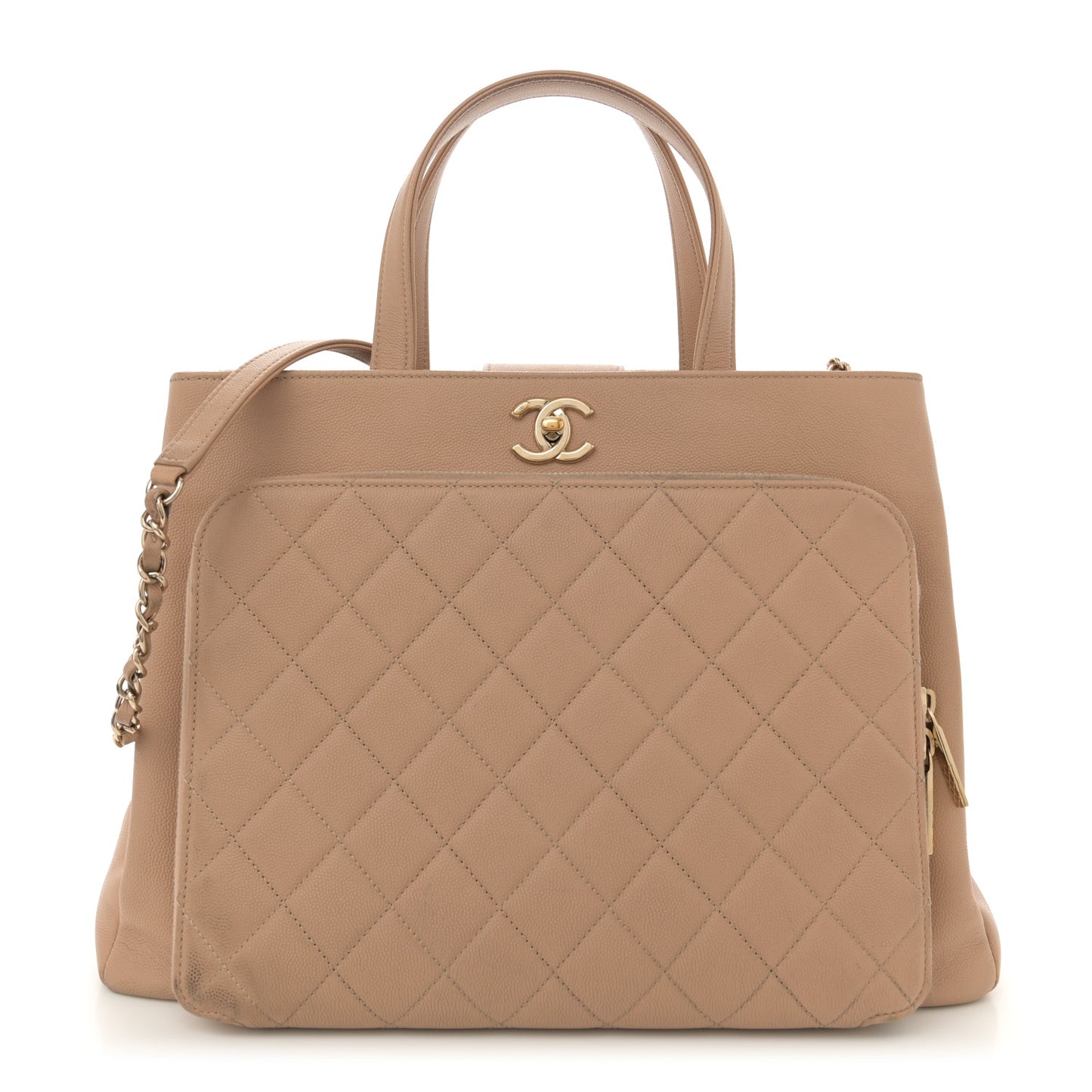 Caviar Quilted Large Business Affinity Shopping Bag Beige