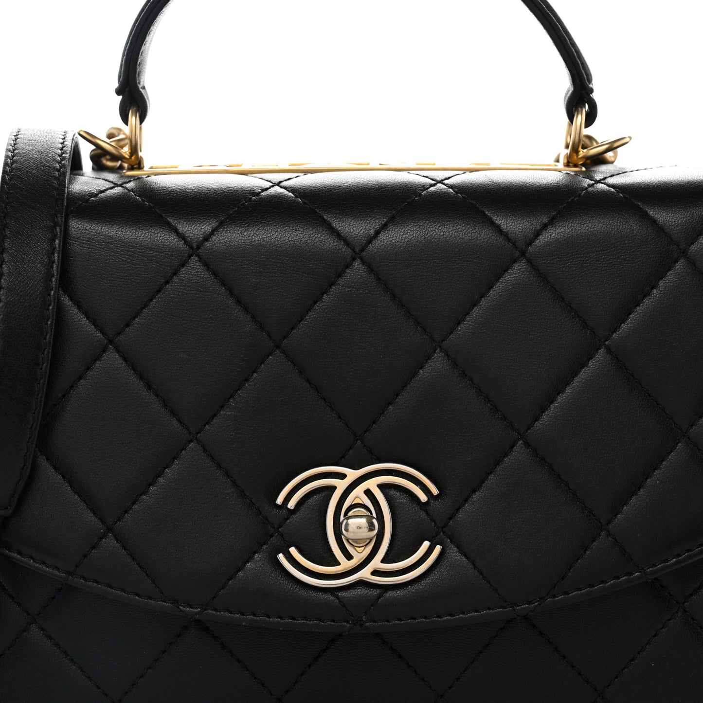 Lambskin Quilted Large Trendy Spirit Top Handle Bag Black