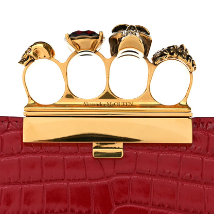 Alexander McQueen Calfskin Crocodile Embossed Knuckle Flat Clutch Red 7 of 9