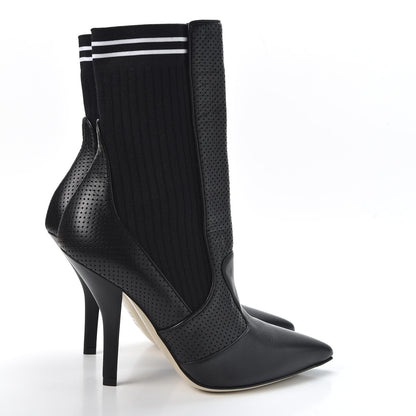 Fendi Nappa Stretch Fabric Perforated Striped Rockoko 105mm Sock Boots 39 Black White 4 of 7