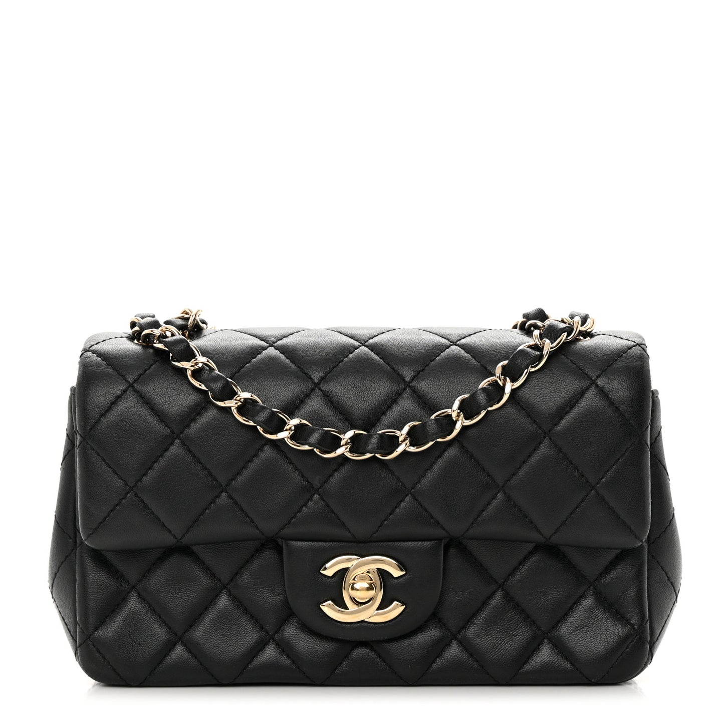 Lambskin Quilted Mini Rectangular Flap Black