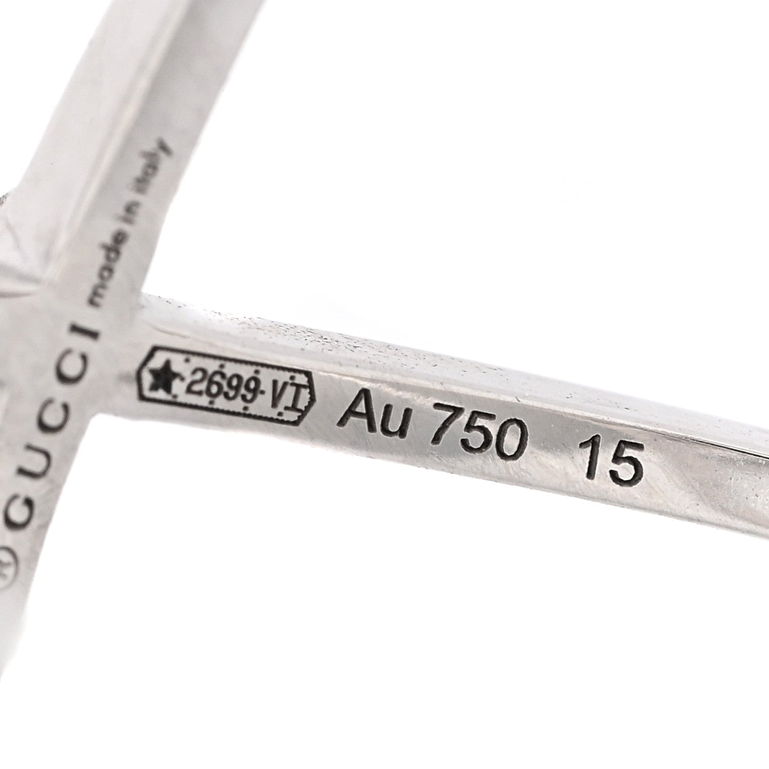 Gucci 18K White Gold Diamond Running G Cross Ring 55 7.25 5 of 5