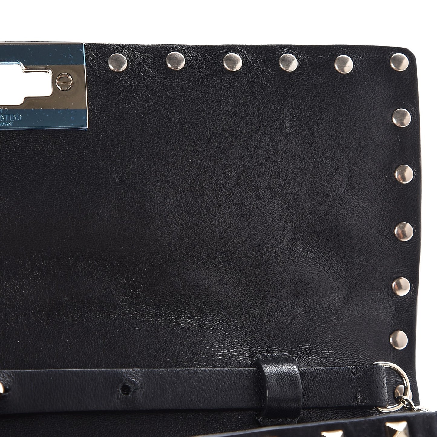 Lambskin Rockstud Spike Wallet on Chain Black