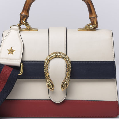 Gucci Calfskin Bamboo Web Medium Dionysus Top Handle Bag White Blue Hibiscus Red 12 of 13