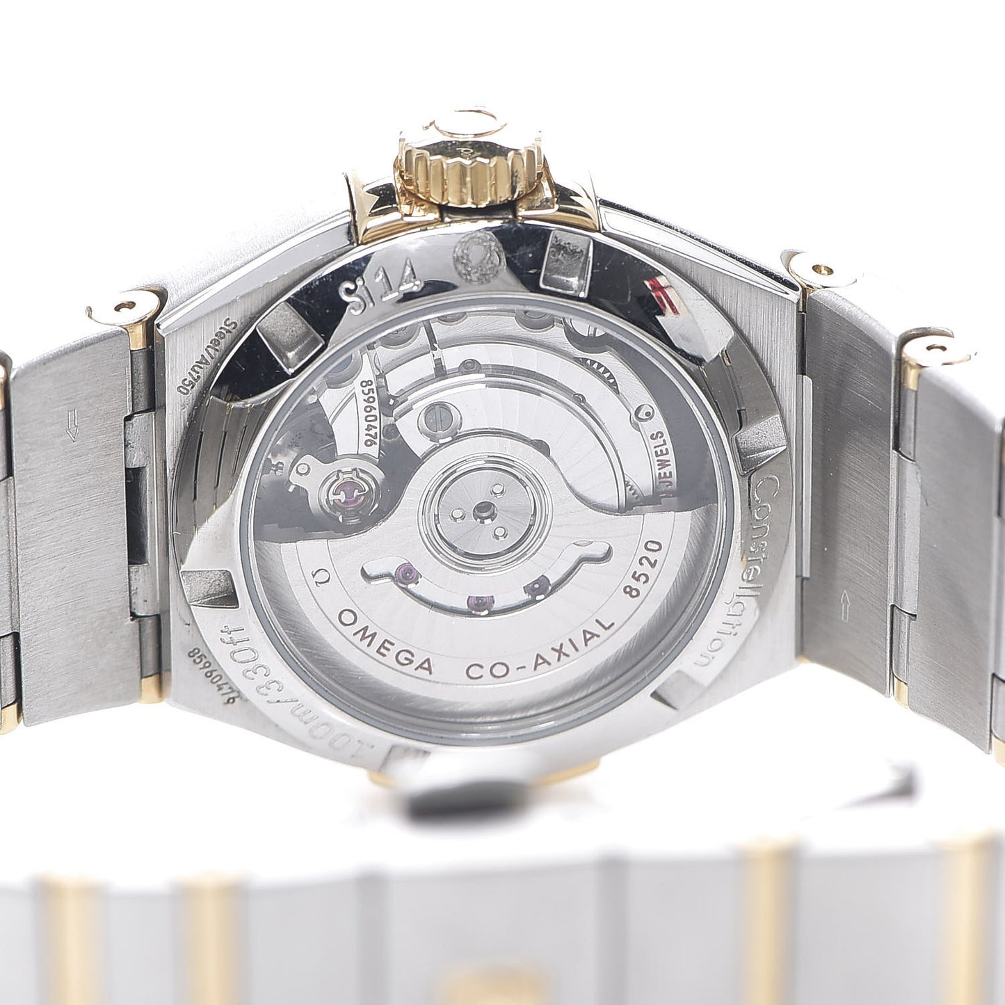 Stainless Steel 18K Yellow Gold Diamond Bezel Yellow Mother of Pearl 27mm Constellation Automatic Watch 123.25.27.20.57.002