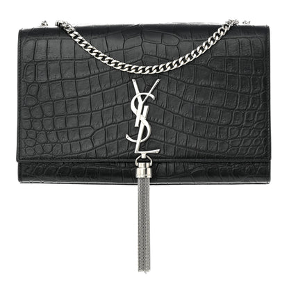 Saint Laurent Calfskin Crocodile Embossed Medium Classic Monogram Kate Tassel Satchel Black 1 of 9