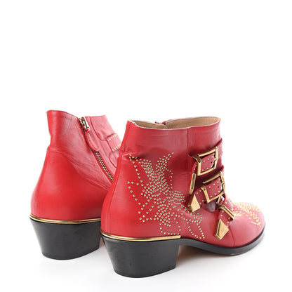 Chloe Nappa Sheepskin Studded Susanna Ankle Boots 40 Tulip Red 4 of 9
