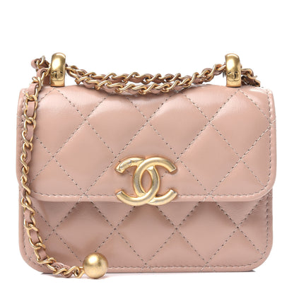 Chanel Calfskin Quilted Perfect Fit Coin Purse With Chain Beige 1 of 3