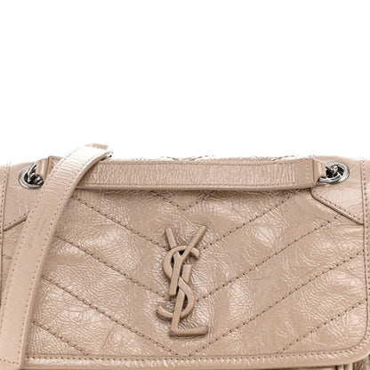 Saint Laurent Crinkled Calfskin Matelasse Monogram Baby Niki Chain Satchel Light Taupe 8 of 13