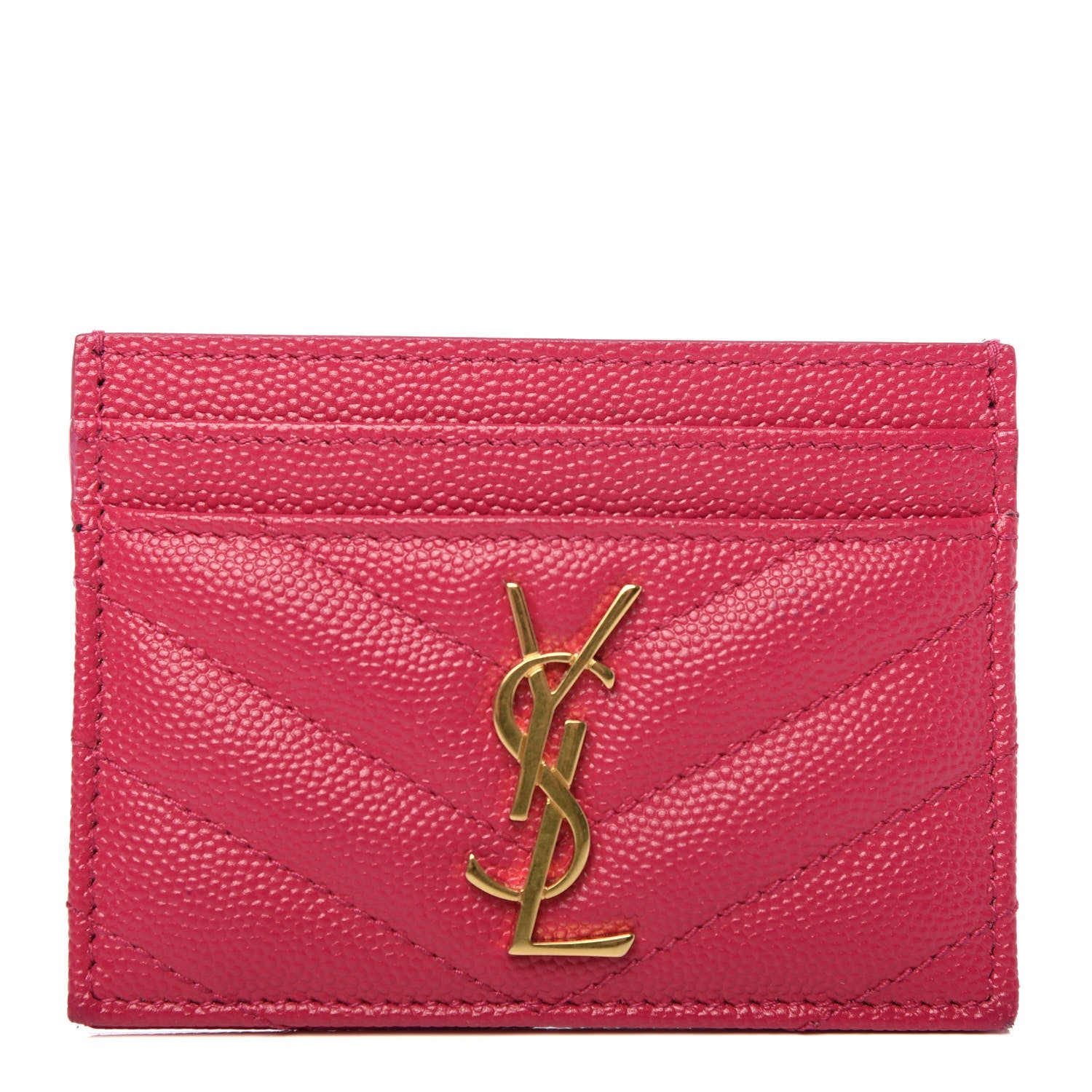 Saint Laurent Grain De Poudre Matelasse Chevron Monogram Credit Card Case Bubblegum 1 of 6