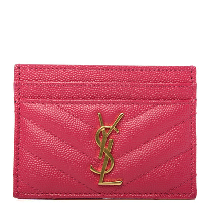 Saint Laurent Grain De Poudre Matelasse Chevron Monogram Credit Card Case Bubblegum 1 of 6