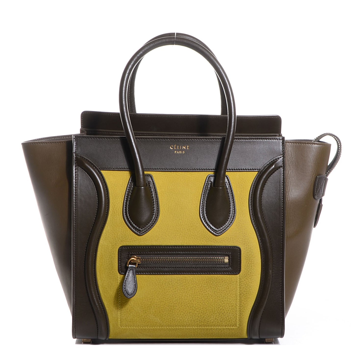 Nubuck Smooth Calfskin Mini Tri-Color Luggage Chartreuse