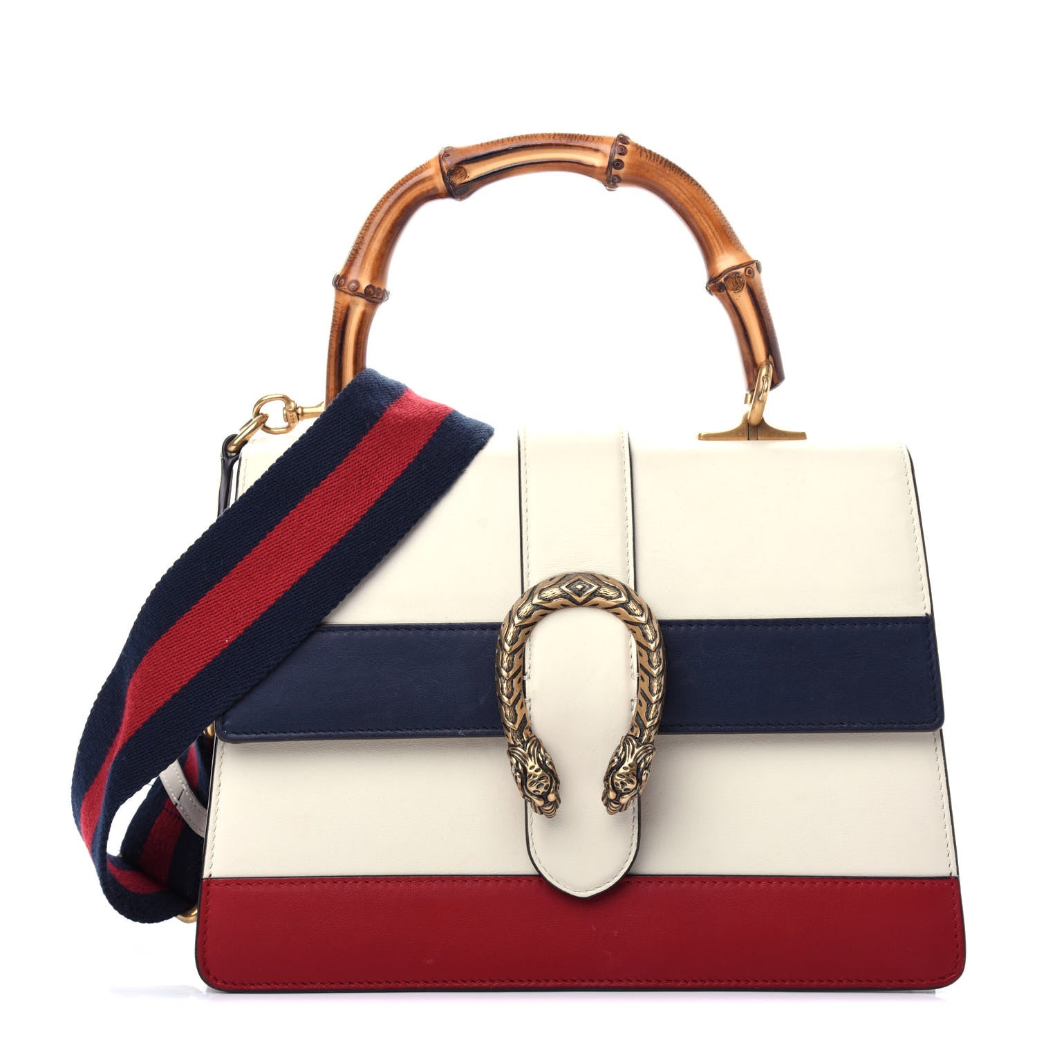 Gucci Calfskin Bamboo Web Medium Dionysus Top Handle Bag White Blue Hibiscus Red 1 of 12