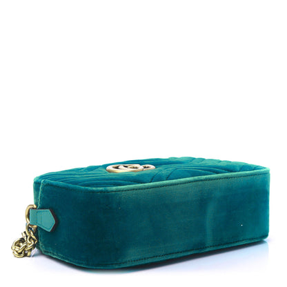 Gucci Velvet Matelasse Small GG Marmont Chain Shoulder Bag Pavone Cyan 4 of 11