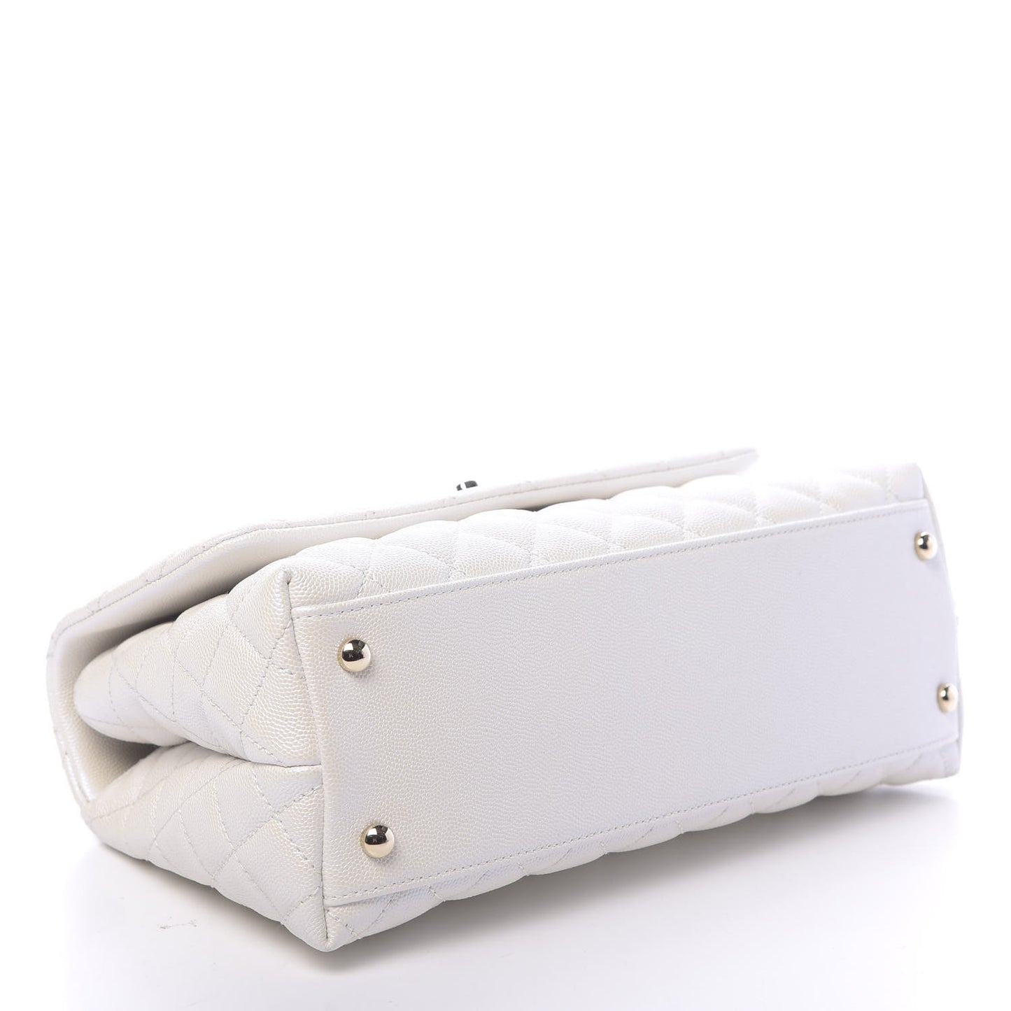 Iridescent Caviar Quilted Small Coco Handle Flap White
