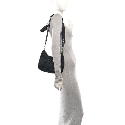 Prada Re-Nylon Triangle Padded Patchwork Shoulder Bag Black 2 of 10
