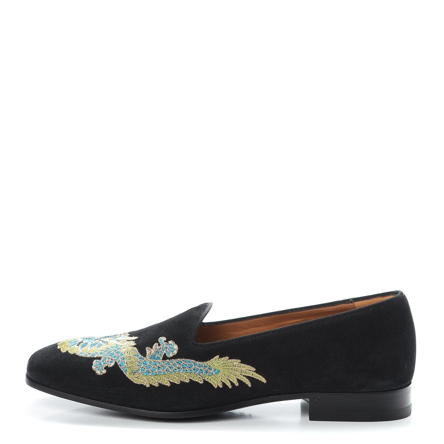 Suede Dragon Embroidered Mens Loafers 7.5 Black