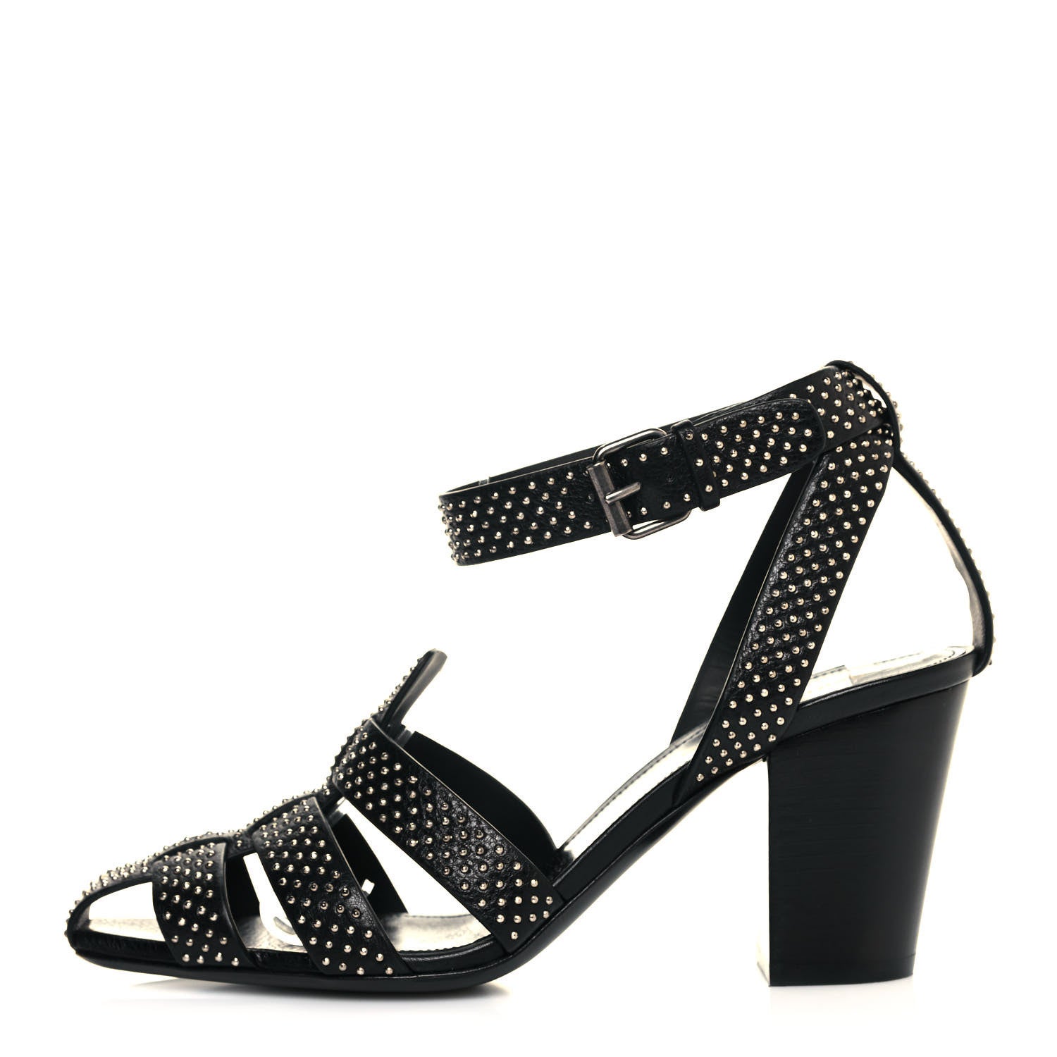 Saint Laurent Calfskin Studded Oak 75 Sandals 40 Black 1 of 8