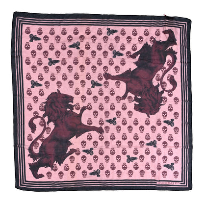 Alexander McQueen Silk Chiffon Lion Skull Scarf Black Pink 1 of 3