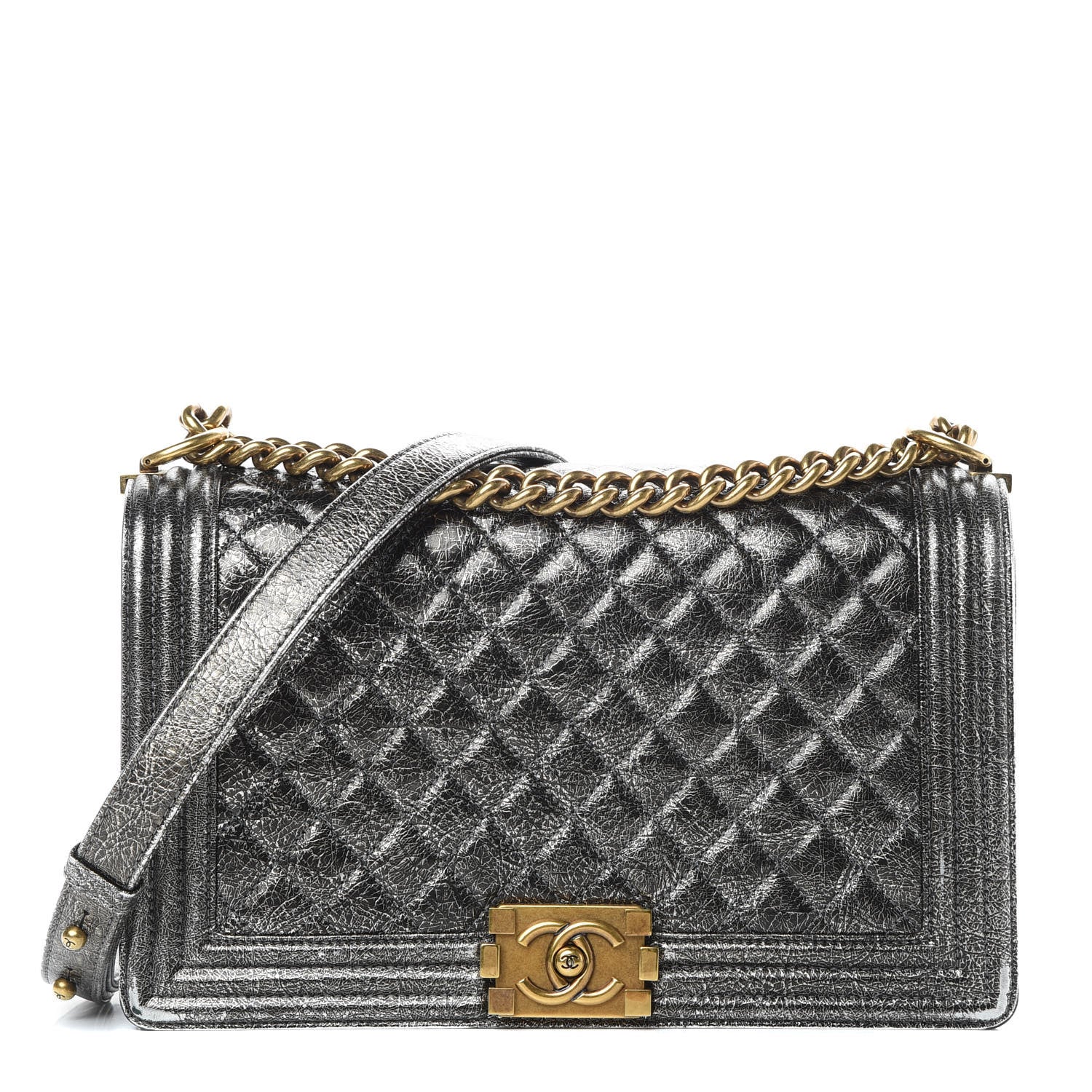 Chanel Cracked Metallic Calfskin Quilted New Medium Boy Flap Silver 1 of 14