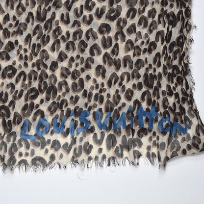 Louis Vuitton Cashmere Silk Leopard Stole Beige 4 of 6