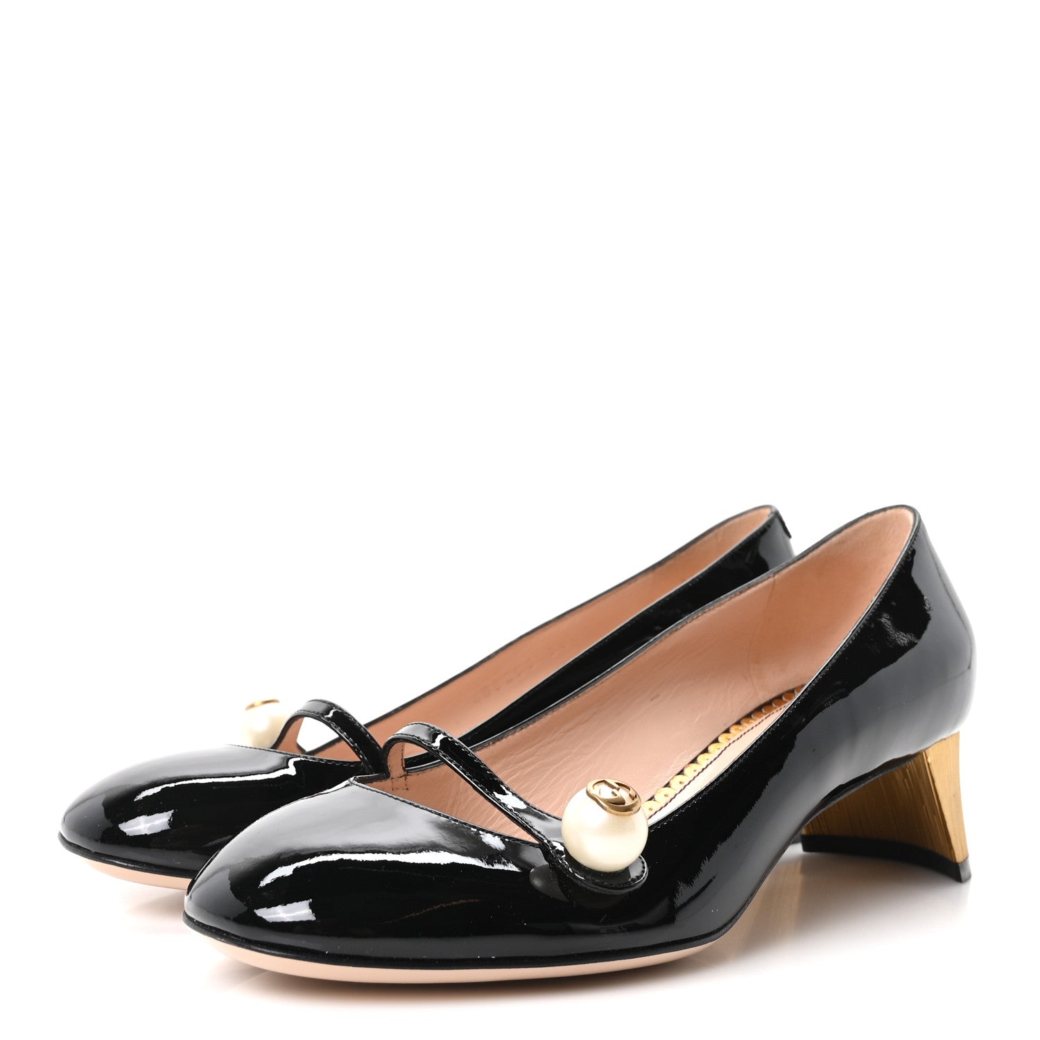 Gucci Vernice Crystal Pearl Embellished Mary Jane Pumps 35.5 Black 4 of 10