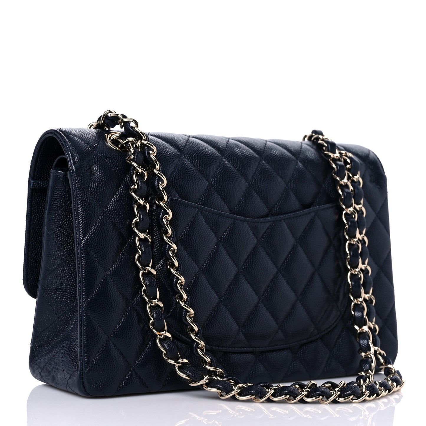 Caviar Quilted Medium Double Flap Navy