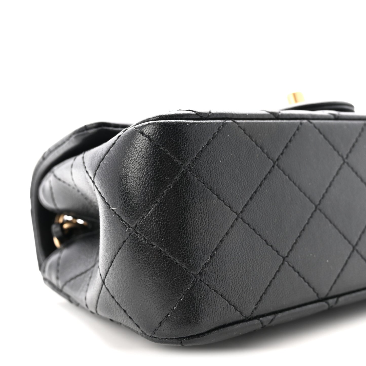 Lambskin Quilted Mini Rectangular Pearl Crush Flap Black