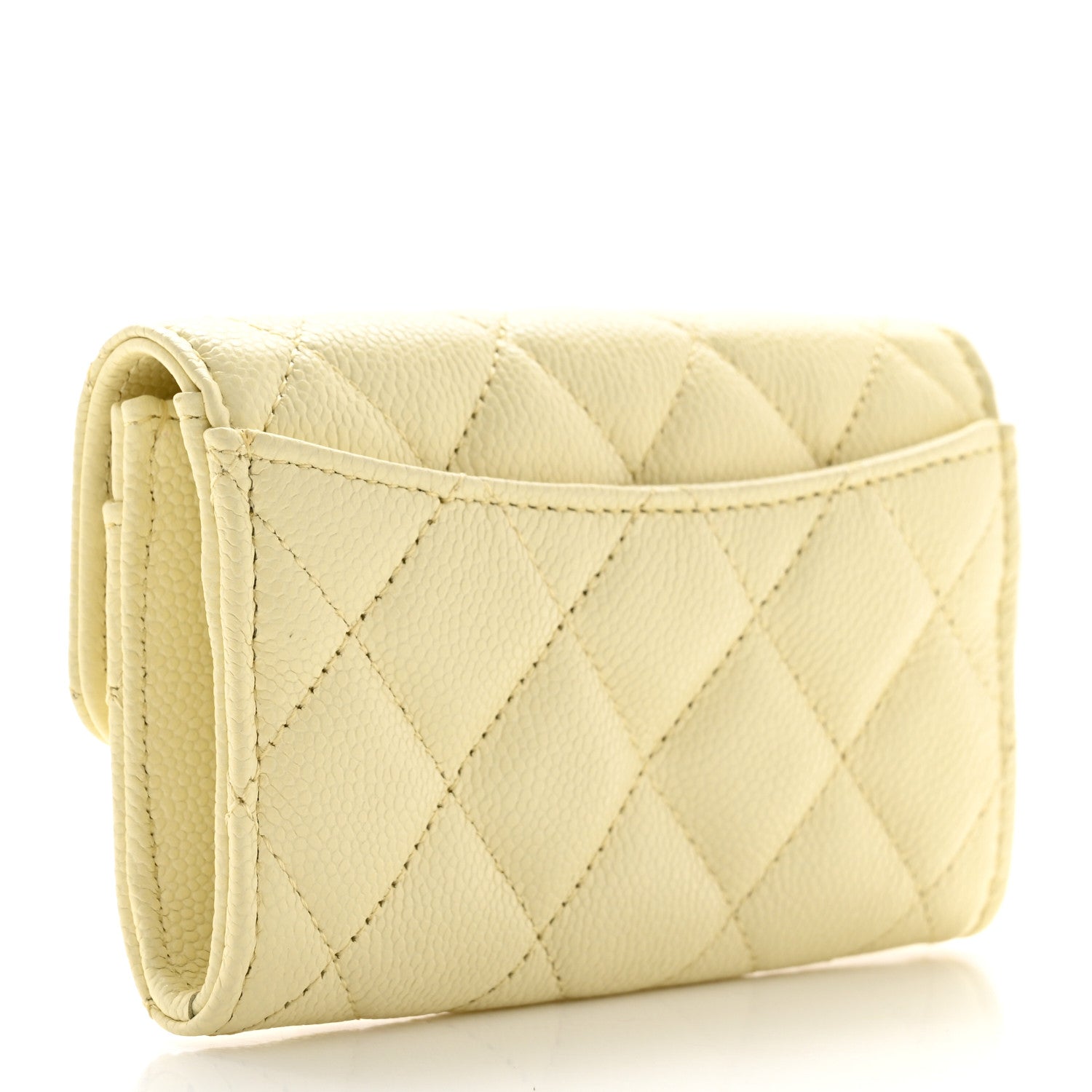 Chanel Caviar Quilted Flap Card Holder Wallet Yellow 3 of 9