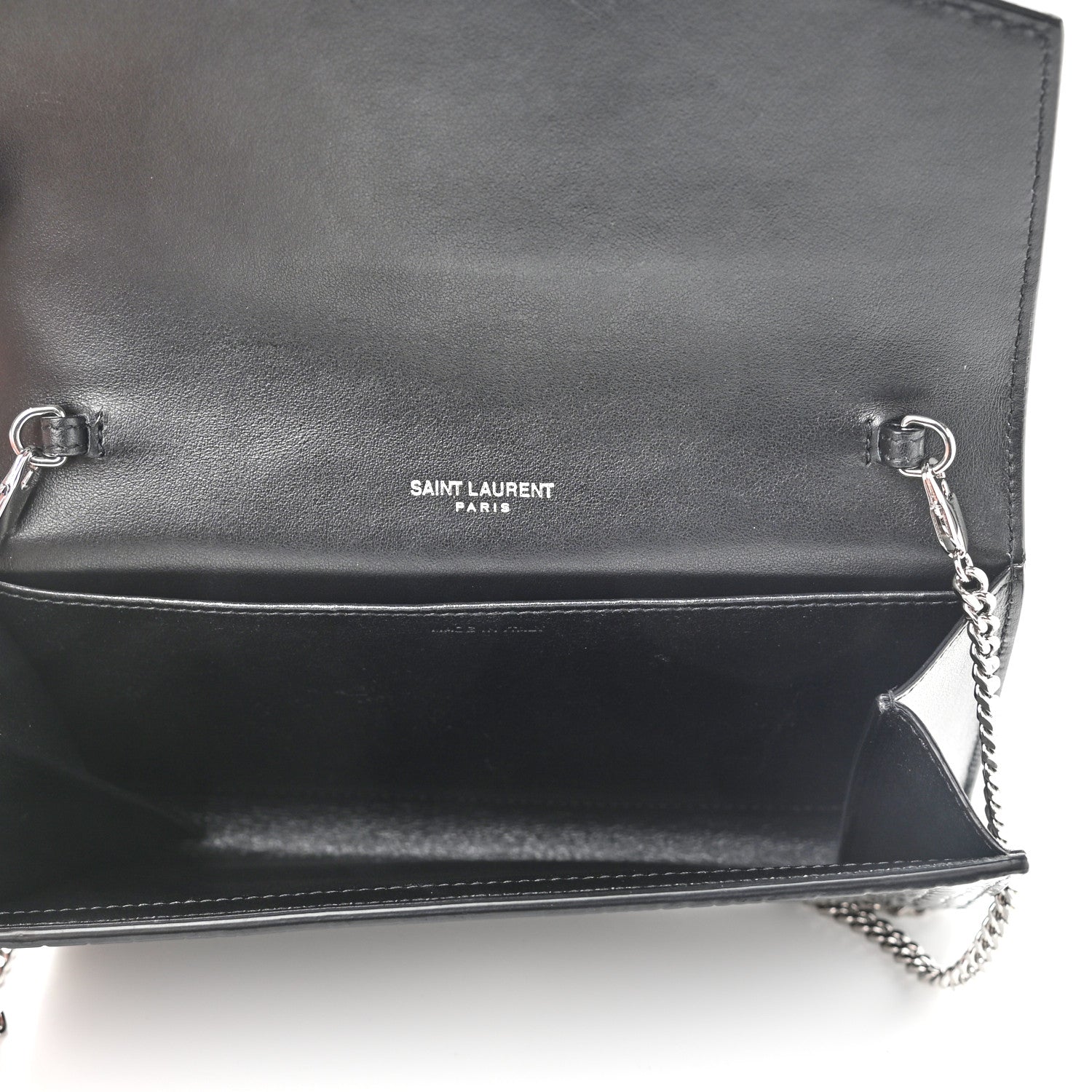 Saint Laurent Calfskin Crocodile Embossed Monogram Uptown Chain Wallet Black 5 of 11