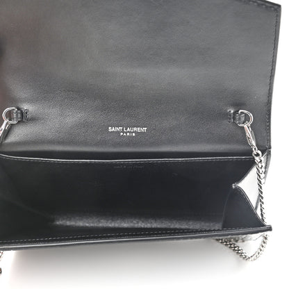 Saint Laurent Calfskin Crocodile Embossed Monogram Uptown Chain Wallet Black 5 of 11