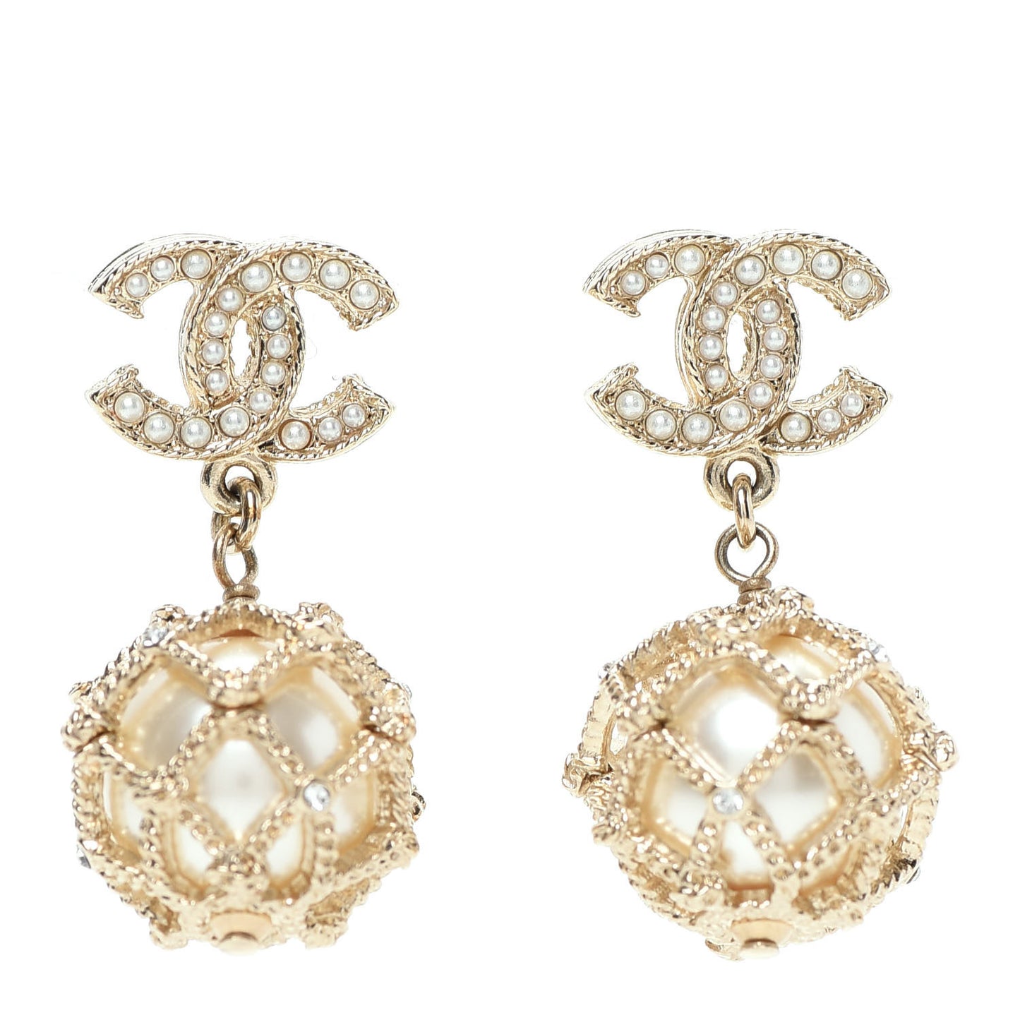 Crystal Pearl CC Drop Earrings Gold Pearly White