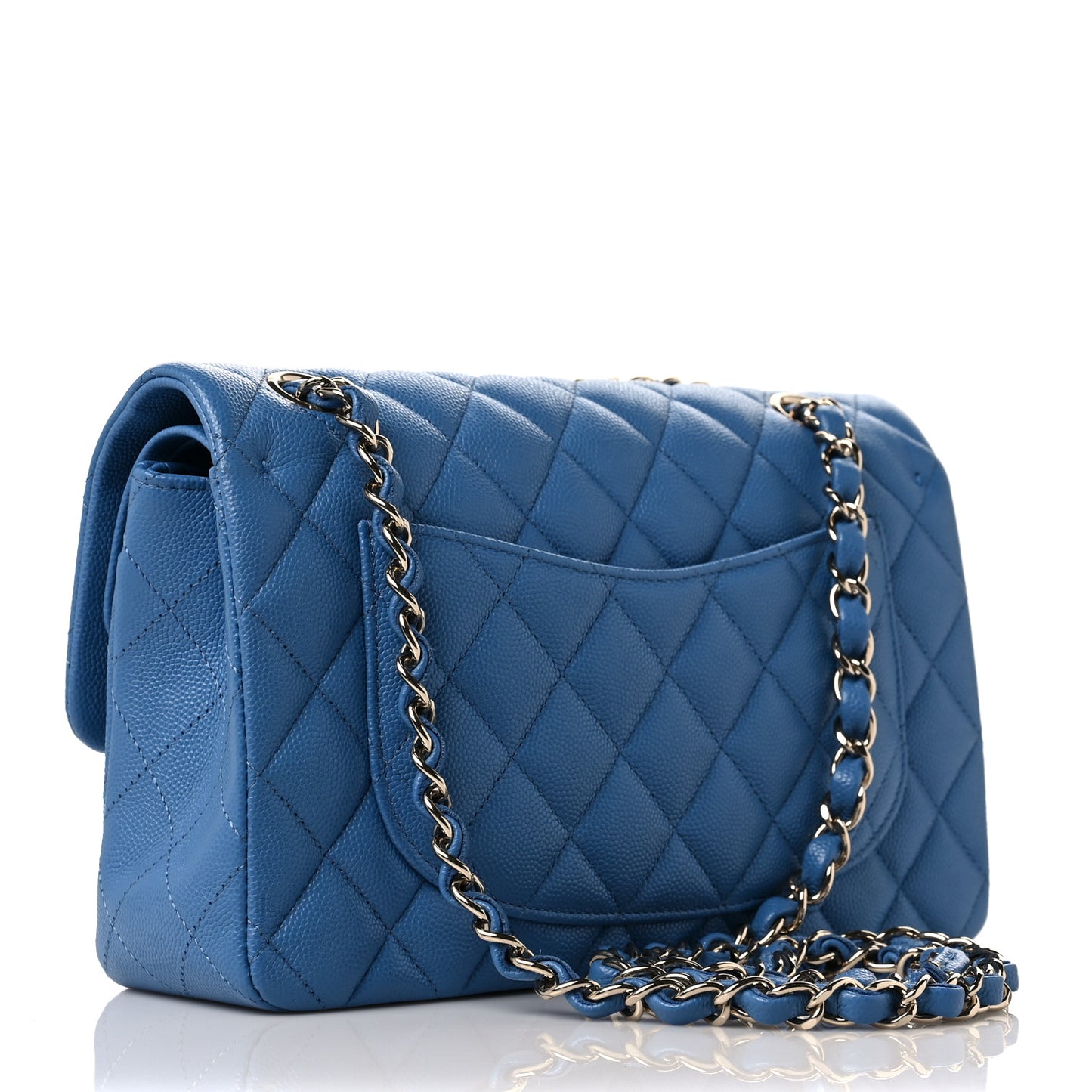 Caviar Quilted Small Double Flap Blue