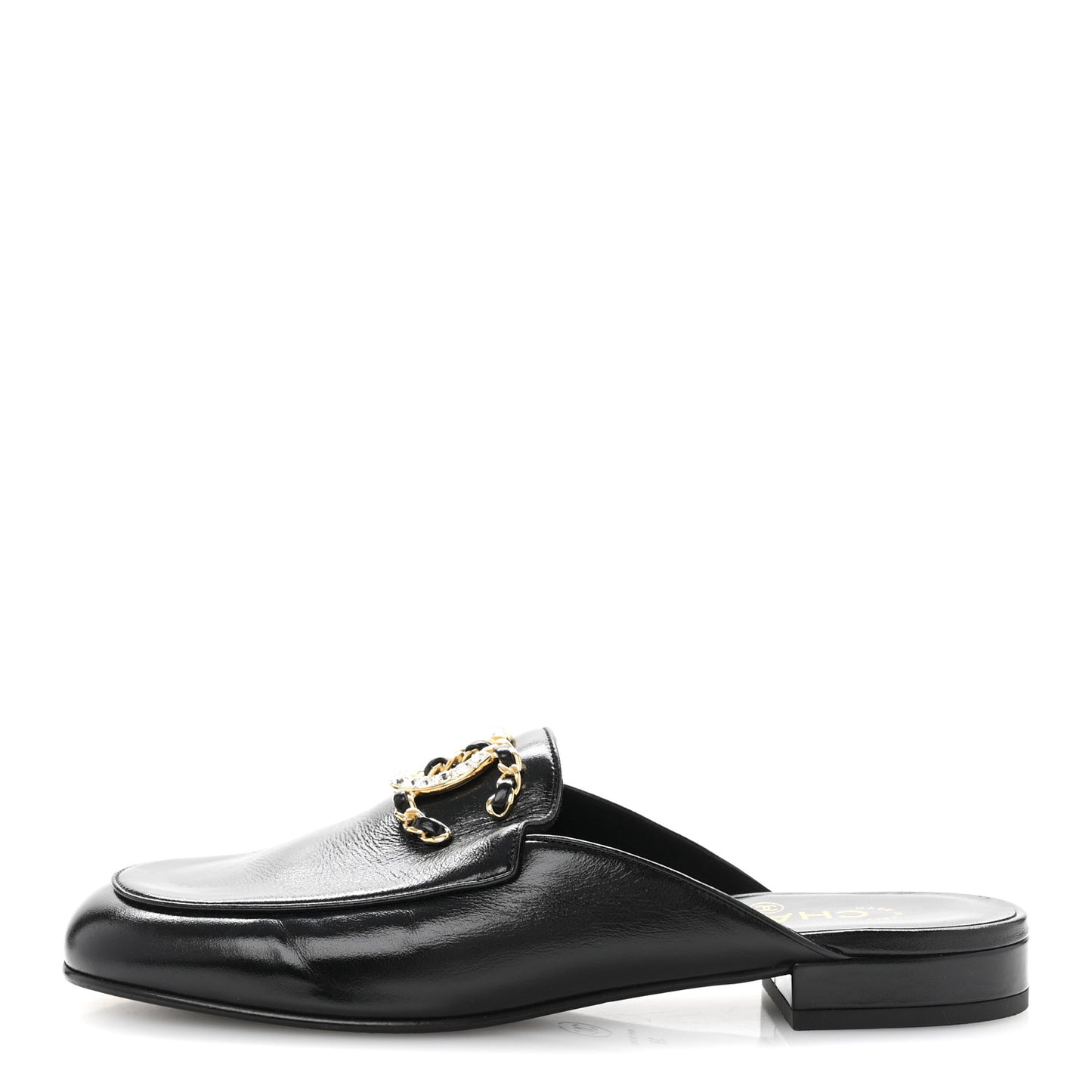 Shiny Calfskin Crystal CC Mules 39 Black
