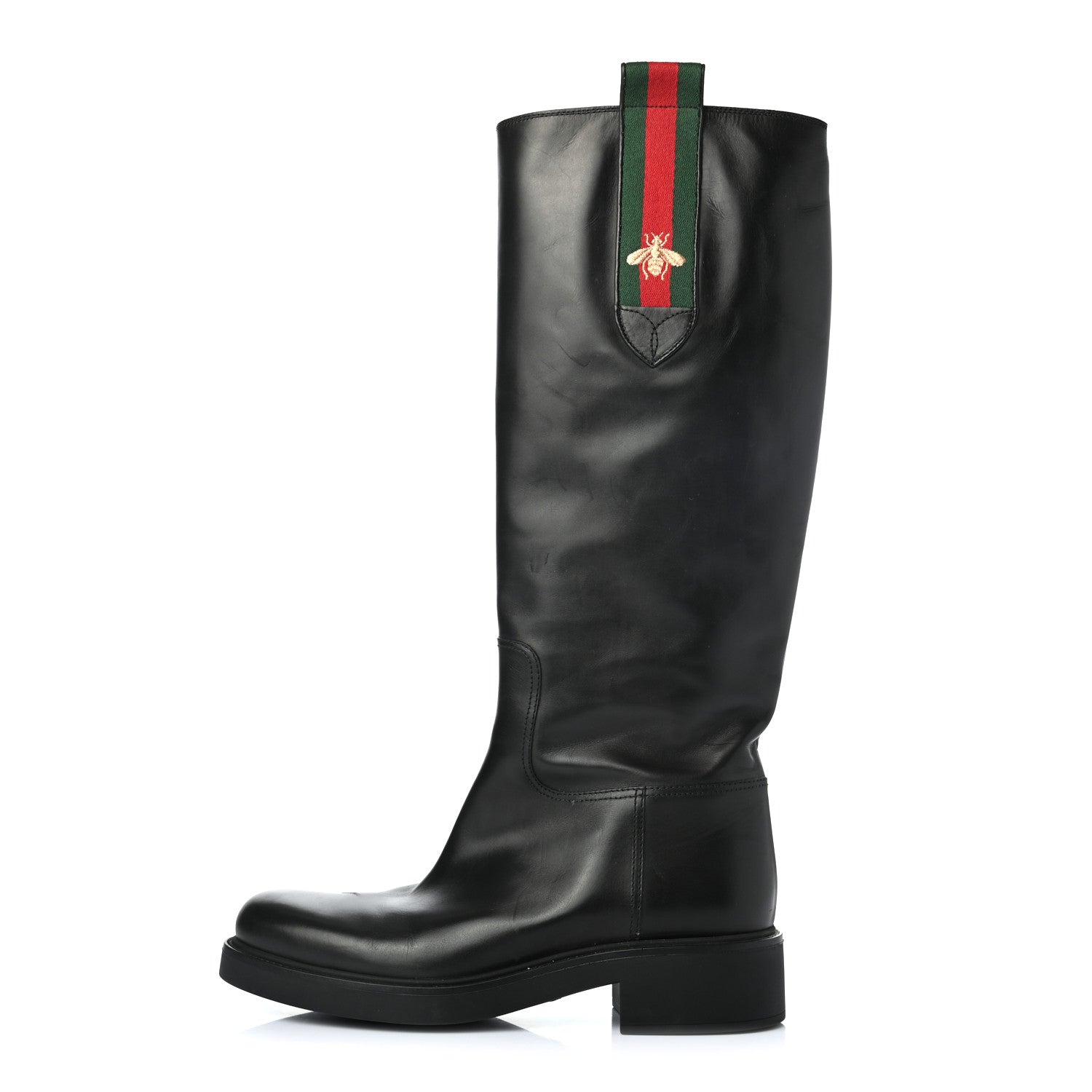 Gucci Calfskin Web Bee Tall Riding Boots 41 Black 1 of 9