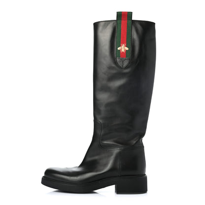 Gucci Calfskin Web Bee Tall Riding Boots 41 Black 1 of 9