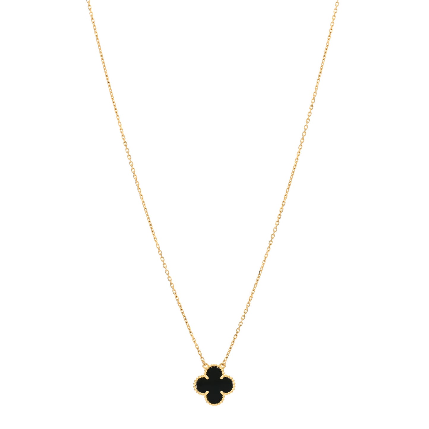 18K Yellow Gold Black Onyx Vintage Alhambra Pendant Necklace