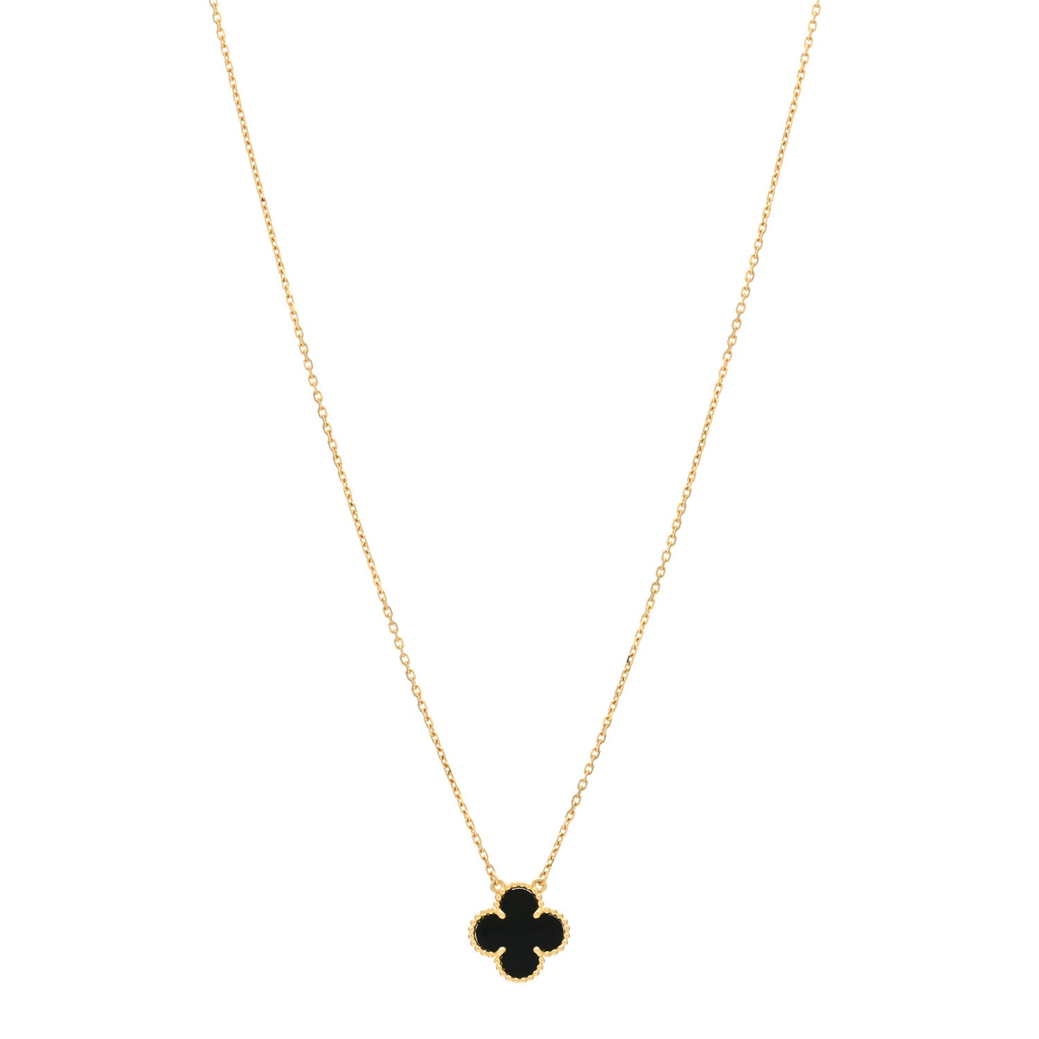 Van Cleef & Arpels 18K Yellow Gold Black Onyx Vintage Alhambra Pendant Necklace 1 of 3