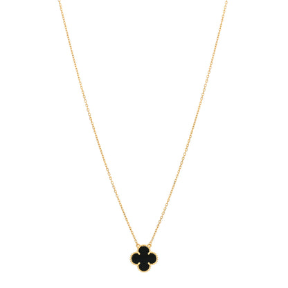 Van Cleef & Arpels 18K Yellow Gold Black Onyx Vintage Alhambra Pendant Necklace 1 of 3