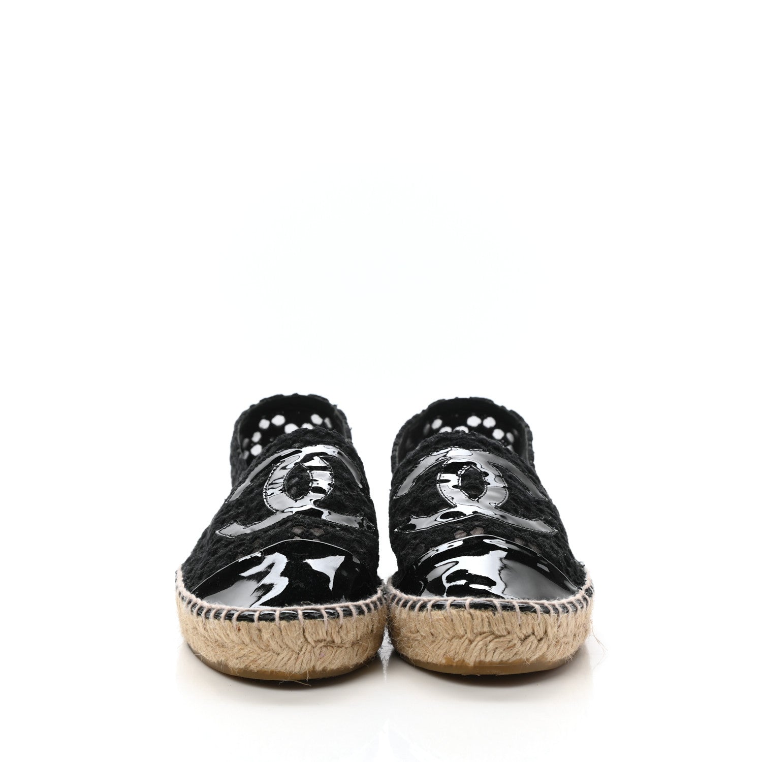 Chanel Lace Patent CC Espadrilles 37 Black 3 of 9