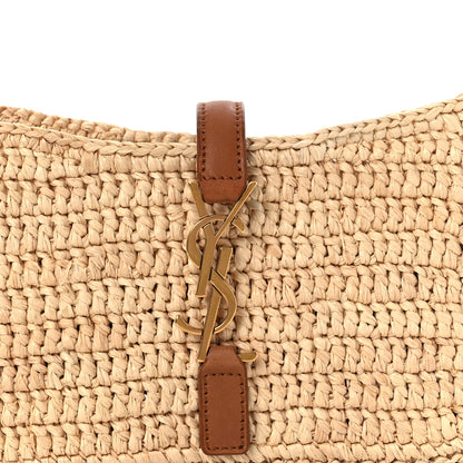 Saint Laurent Raffia Calfskin Le 5 A 7 Mini Hobo Natural Brick 8 of 11