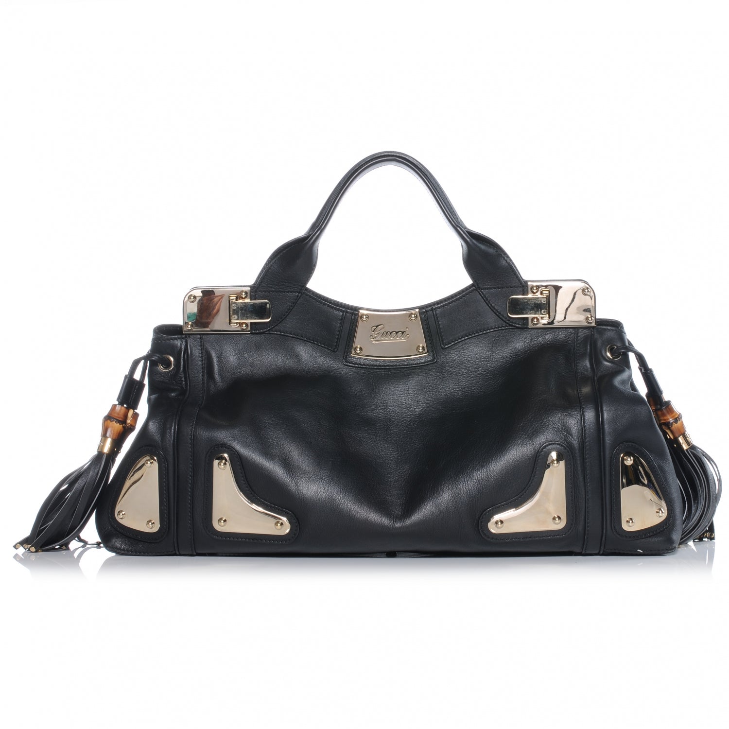 Gucci Leather Race Bamboo Tassel Tote Black 1 of 8
